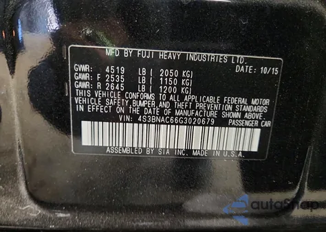 2016 Subaru Legacy 2.5I Premium z USA, uszkodzony, nr VIN 4S3BNAC66G3020679